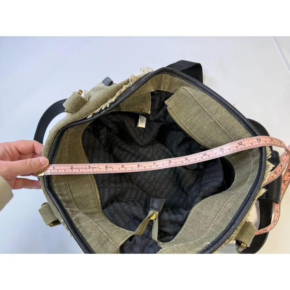 Steve Madden Bgraddy Olive Green Canvas Slouchy Utility Hobo Bag